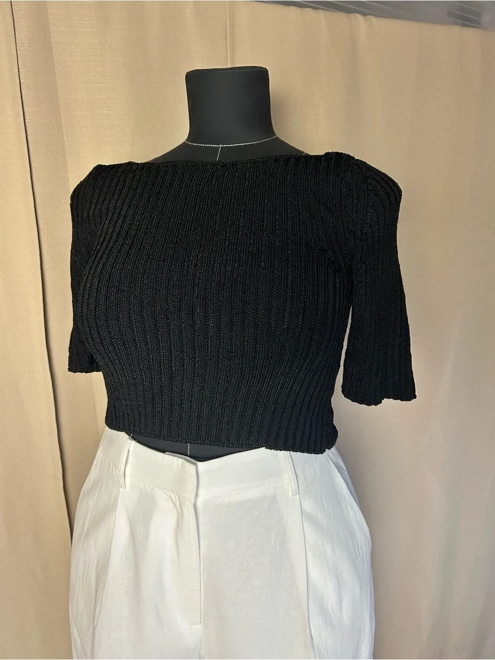 Free People Black Ribbed Knit Cropped Top - Women's NWOT